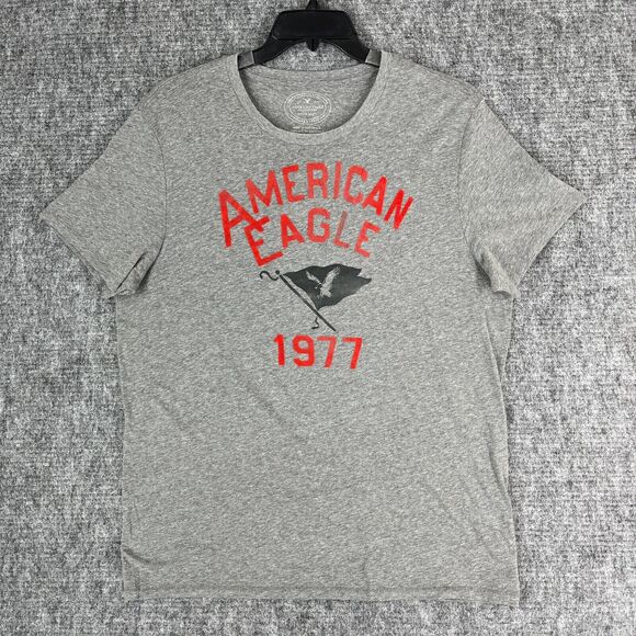 American Eagle Shirt Extra Large Mens Gray Flag Casual Worn Faded Athletic Fit - Picture 1 of 9